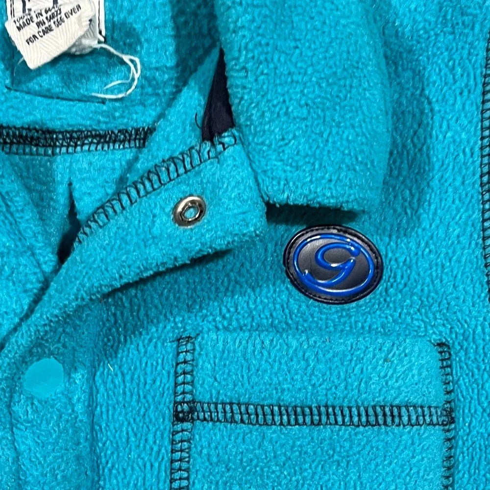VTG Baby Gap Fleece Bodysuit Jumpsuit Teal Blue Size L 12 18 Months Snap Closure